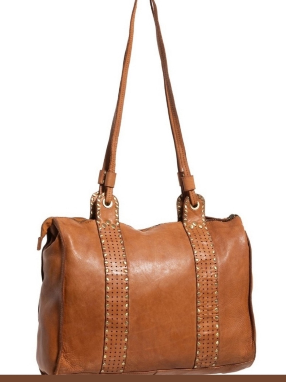 MARIA PONTI Portugal Leather Large Shoulder Bag Tote Studded Buttery Brown